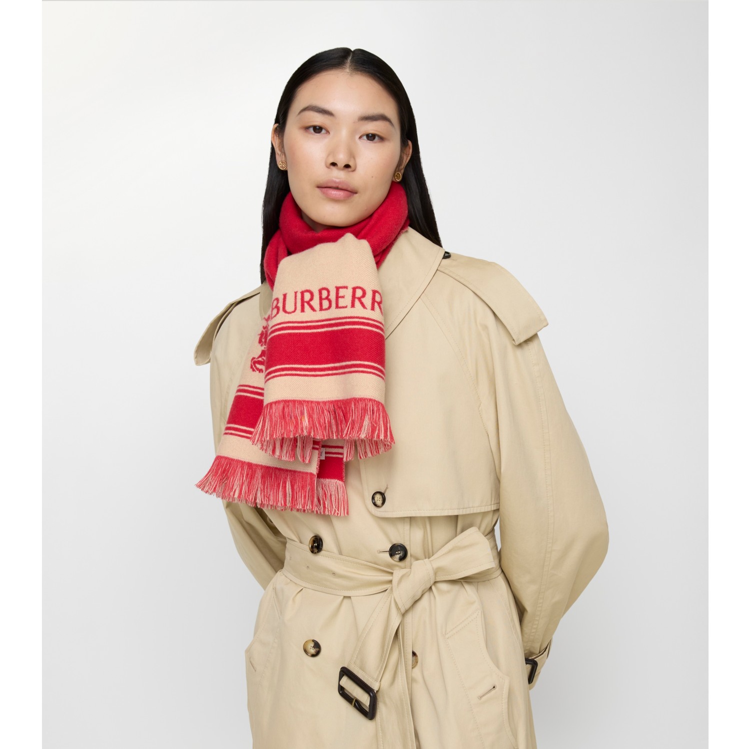 马术骑士徽标条纹羊毛围巾