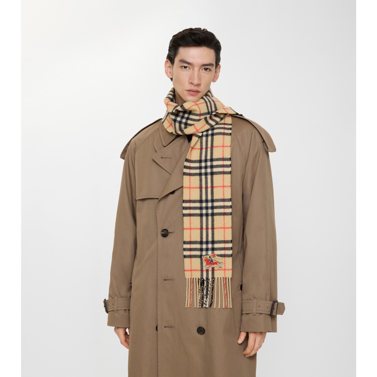 窄版格纹羊绒围巾