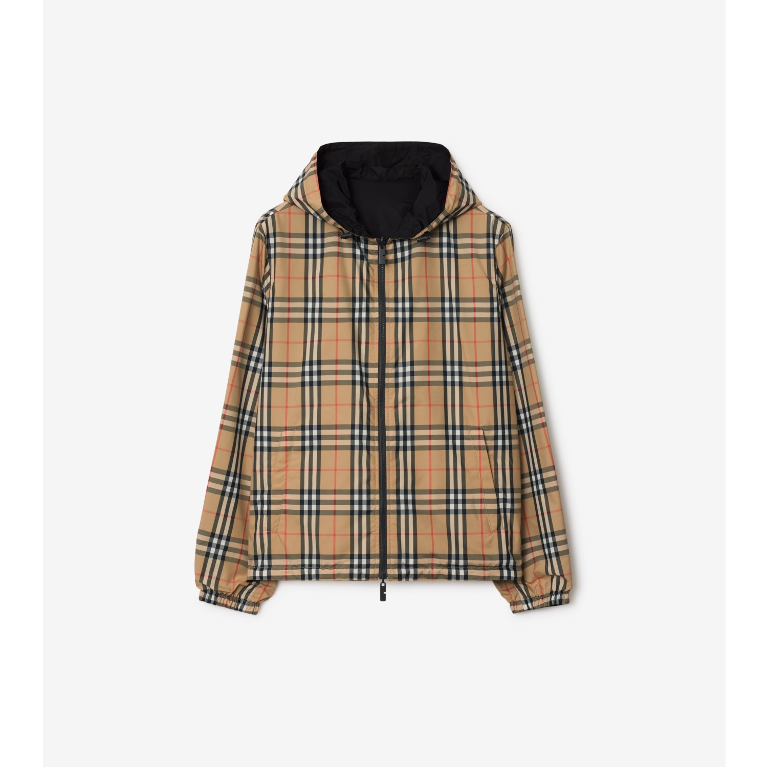 双面两穿格纹连帽外套