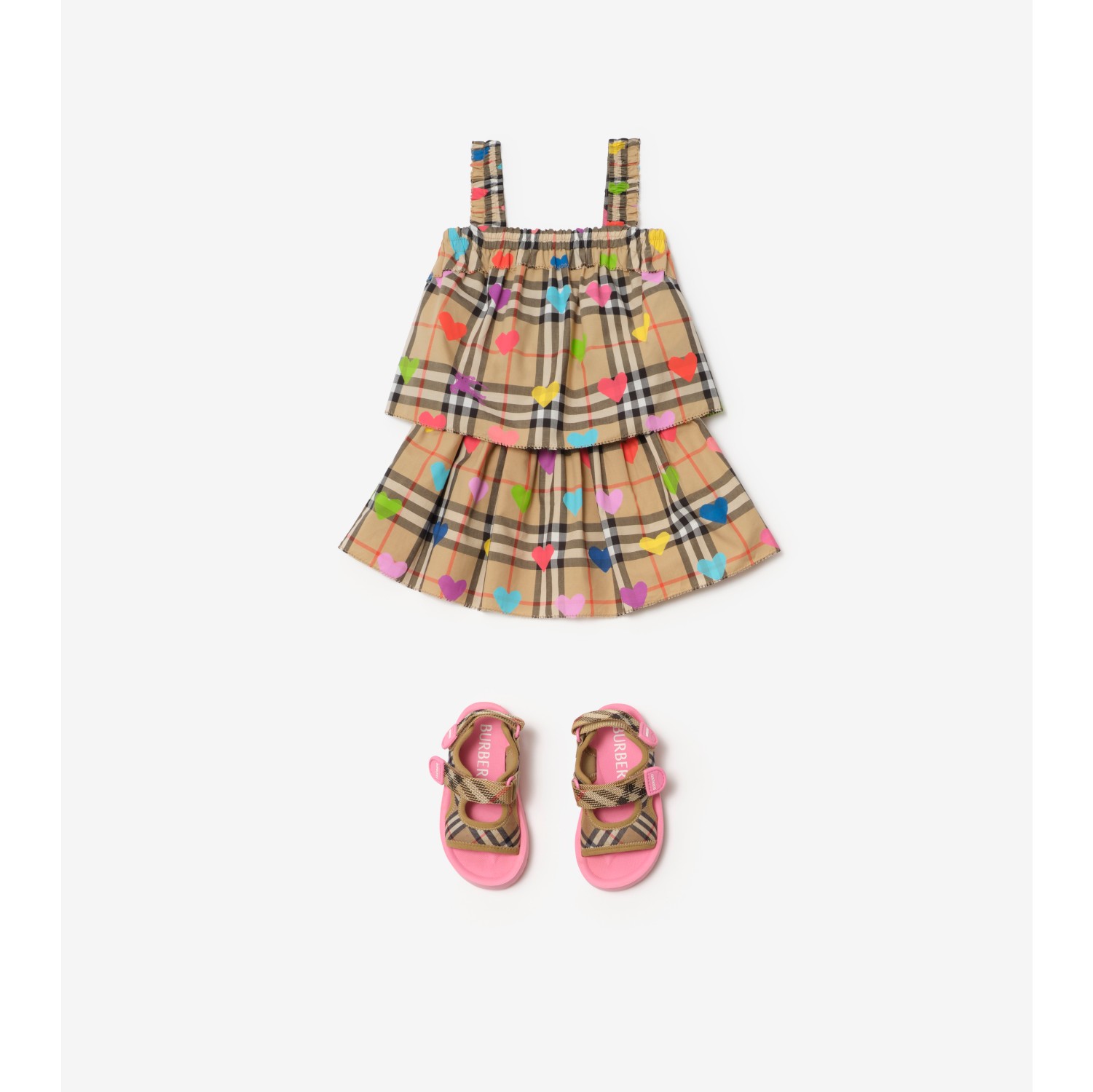 心形图案拼格纹棉质上衣