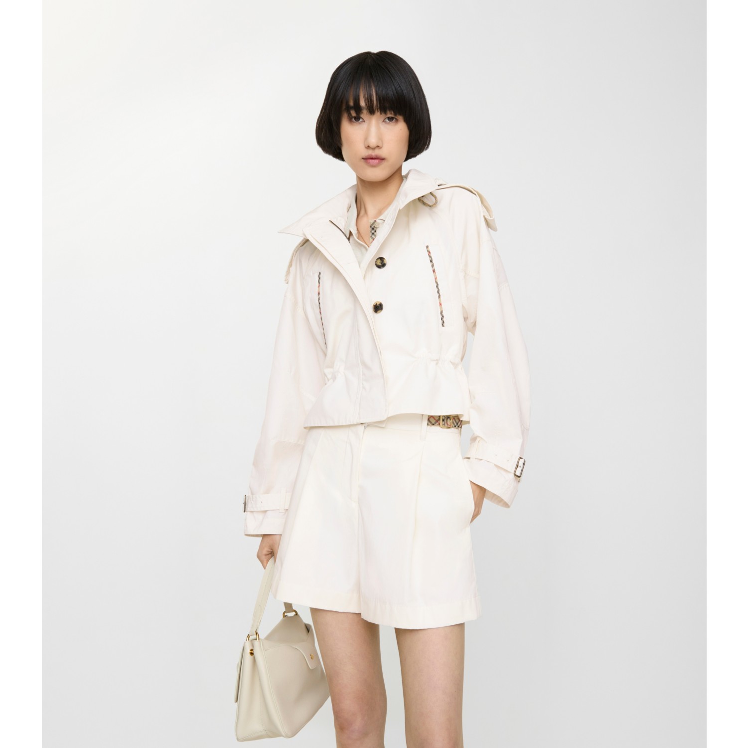 格纹装饰棉府绸短裤