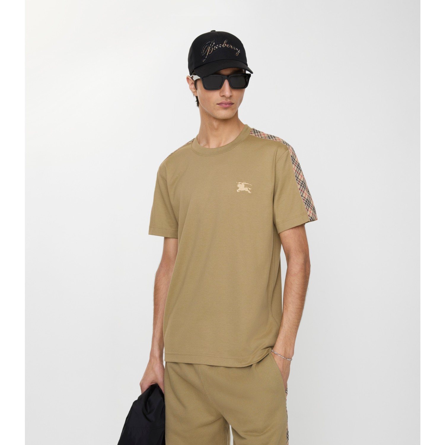 格纹装饰棉质 T 恤衫