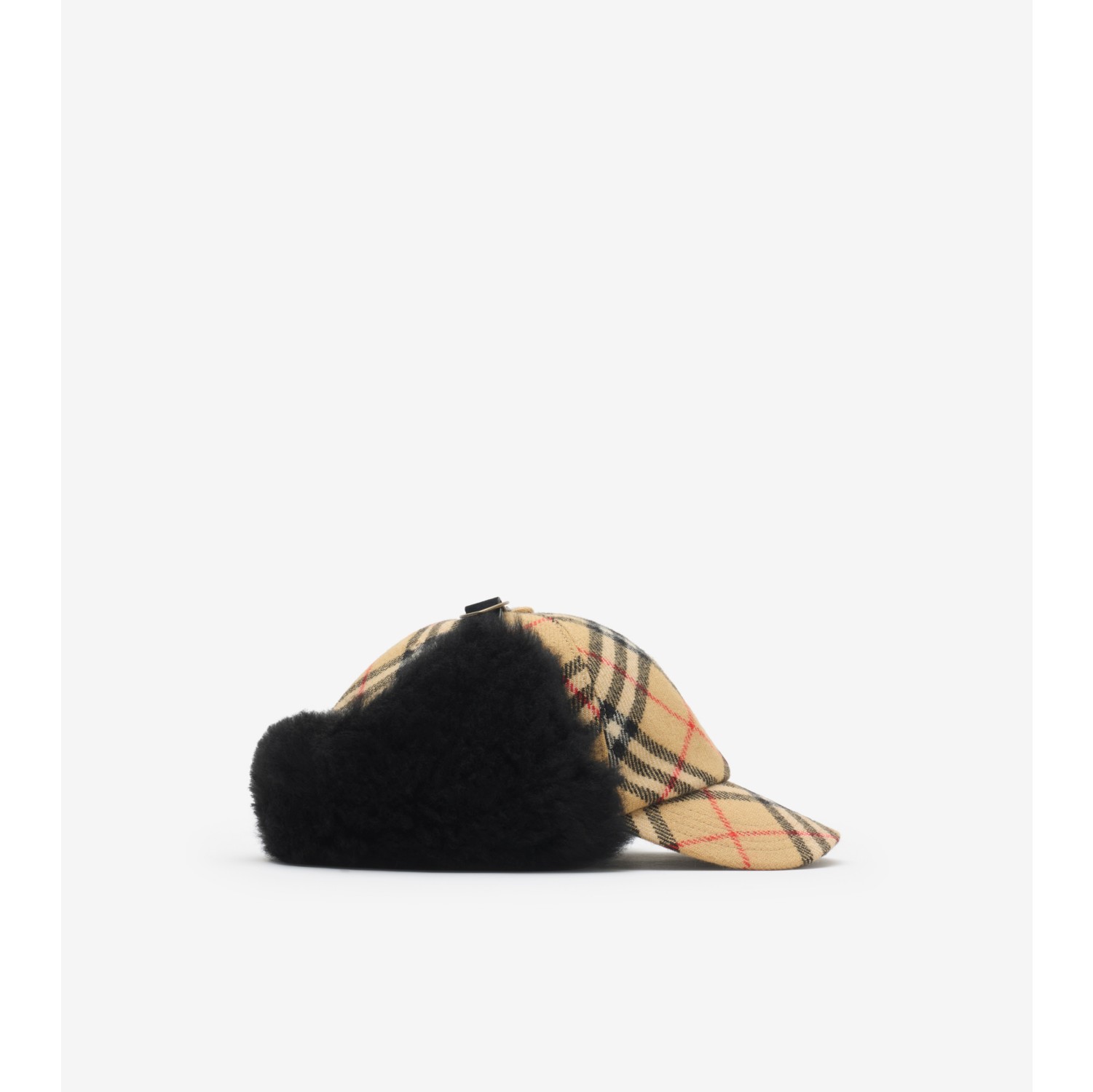 格纹羊毛护耳棒球帽