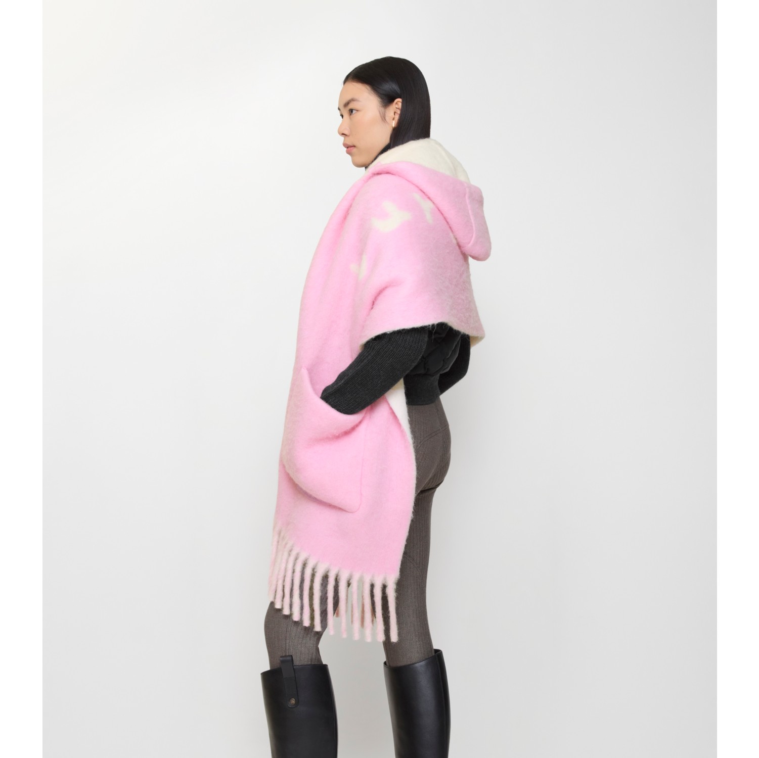 品牌徽标羊驼毛混纺连帽围巾