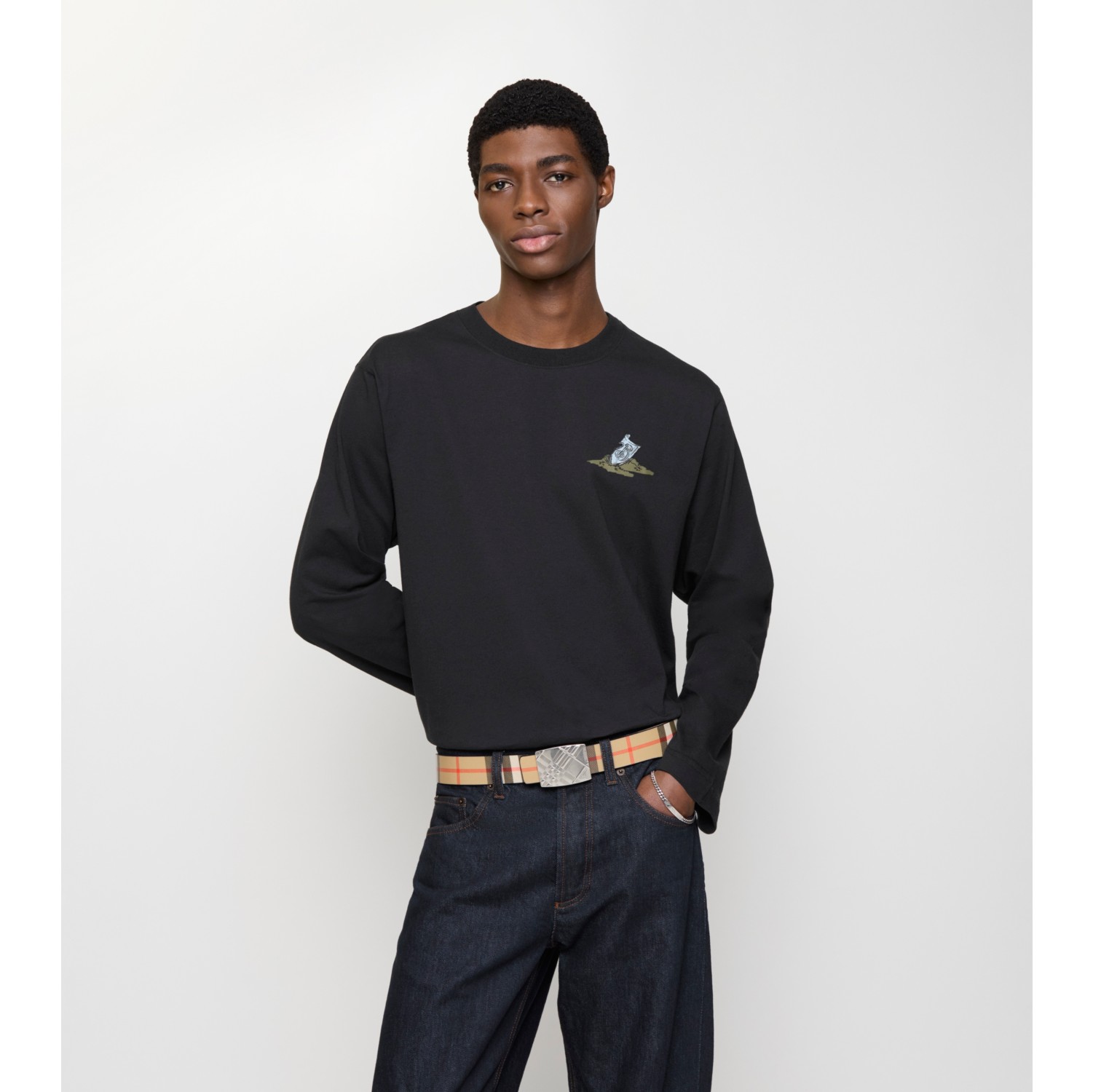 双面两用格纹镌纹腰带